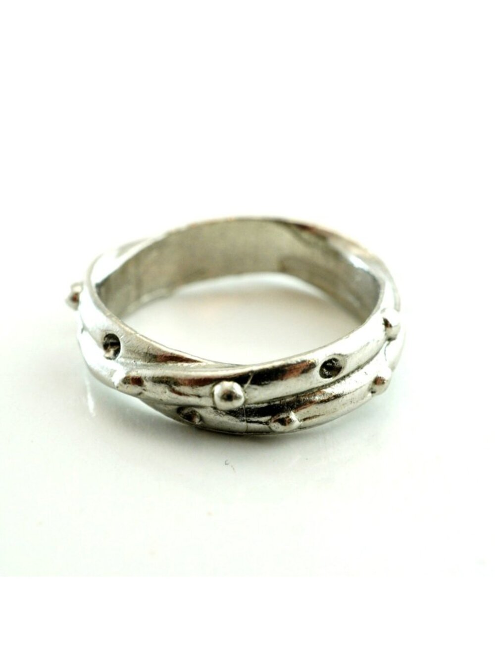 Vintage Silver Tone Textured Dots Band Ring Size 6.75